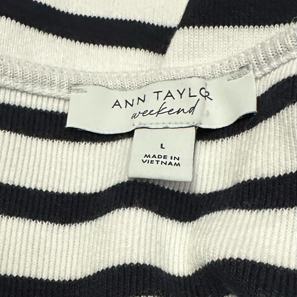 Ann Taylor Navy and White Striped Long Sleeve Tee - Picture 5 of 6